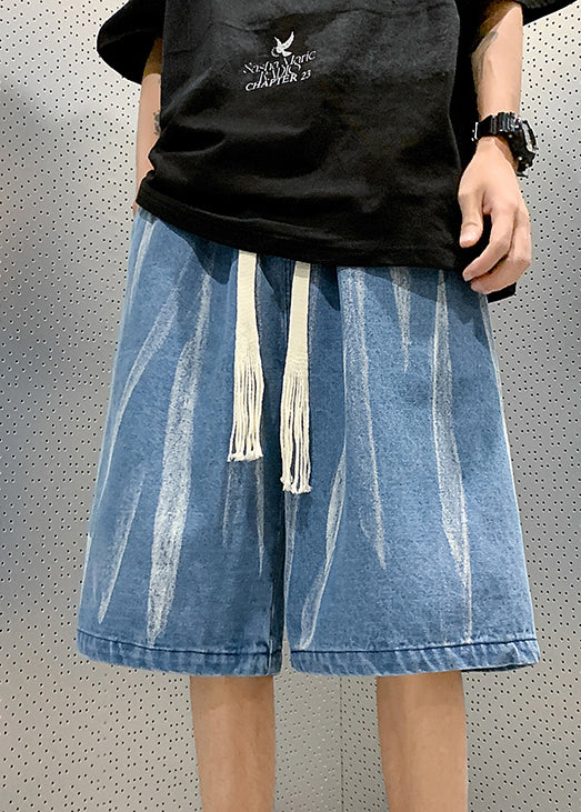 Blue Lace Up Denim Summer Men Shorts High Waist