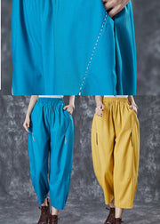 Blue Loose Linen Harem Pants Embroidered Summer