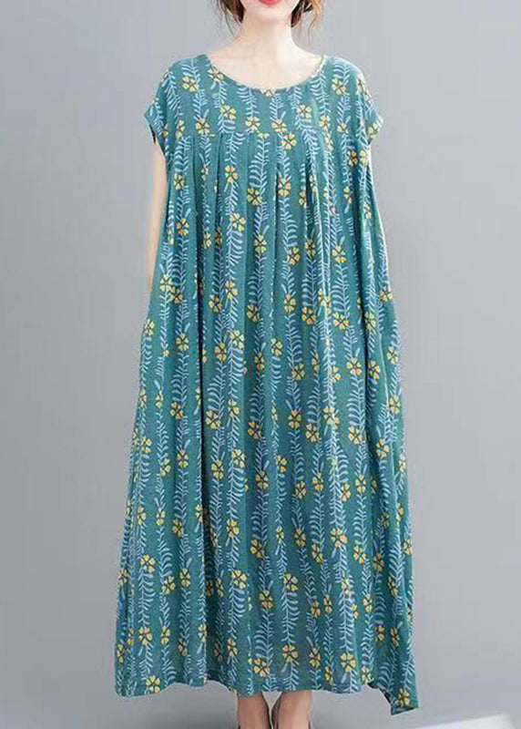 Blue O-Neck Cozy Maxi Dresses Summer