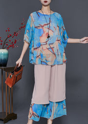 Blue Patchwork Chiffon Women Sets 2 Pieces Oversized Summer