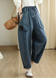 Blue Patchwork Denim Harem Pants Oversized Pockets Spring