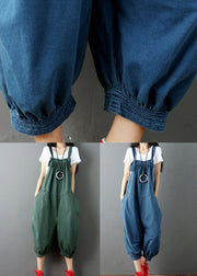 Blue Patchwork Denim Jumpsuits Pants Pockets Wrinkled Summer