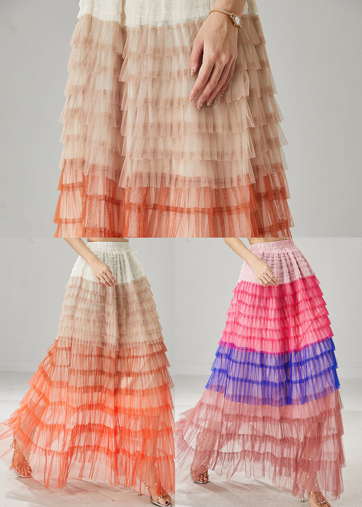 Blue Patchwork Tulle Beach Skirts Layered Ruffled Summer