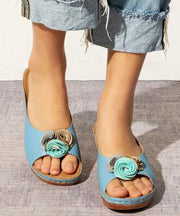 Blue Plus Size Floral Splicing Wedge Slide Sandals