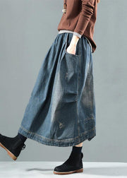 Blue Pockets Retro Patchwork Summer Skirts Denim - SooLinen