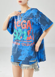 Blue Print Loose Cotton Ripped Tanks Tie Dye Summer