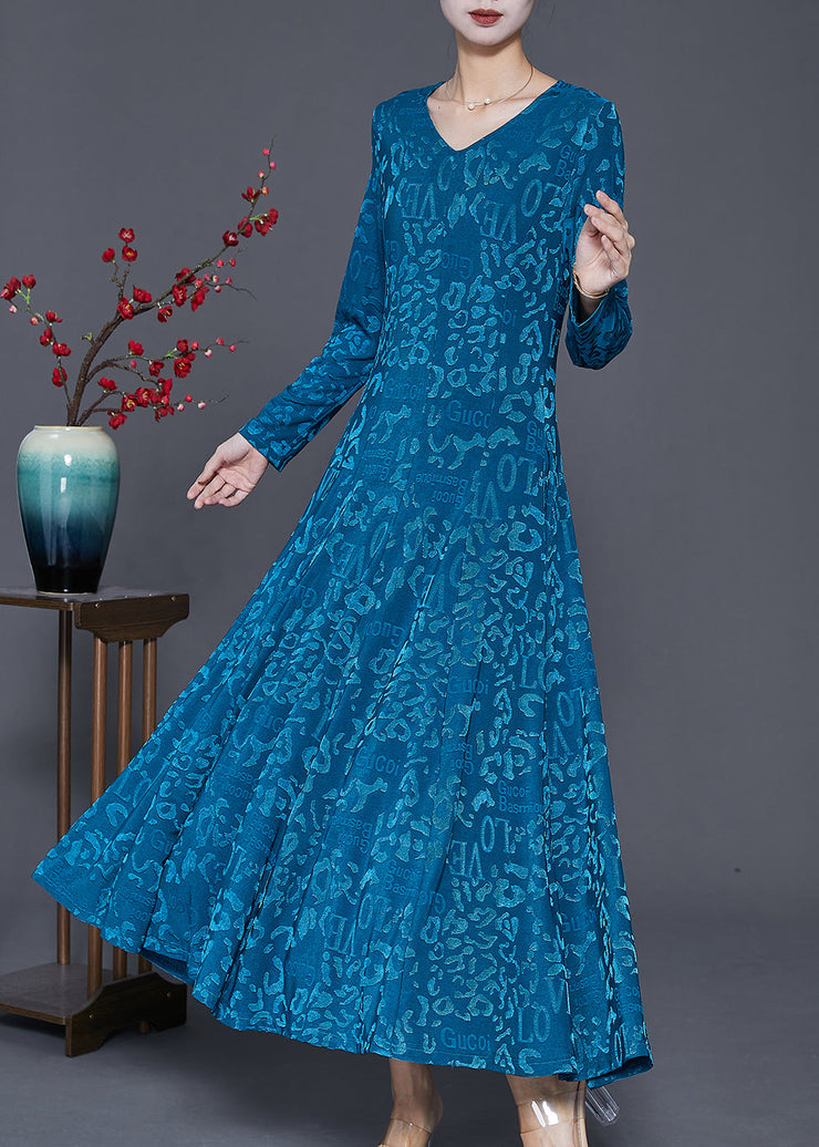 Blue Silm Fit Silk Velour Robe Dresses Jacquard Spring