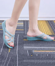 Blue Splicing Wedge Slide Sandals Hollow Out Peep Toe