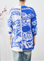 Blue Tie Dye Knit Cardigan Asymmetrical Button Down Fall