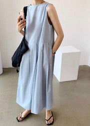 Blue V Neck Patchwork Cotton Maxi Dresses Summer