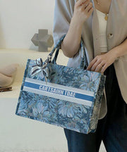 Blue Zippered Patchwork Paitings Canvas Satchel Handbag