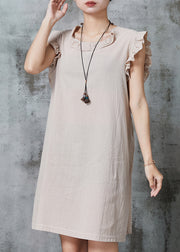 Bohemian Apricot Tie Waist Cotton Mini Dress Summer