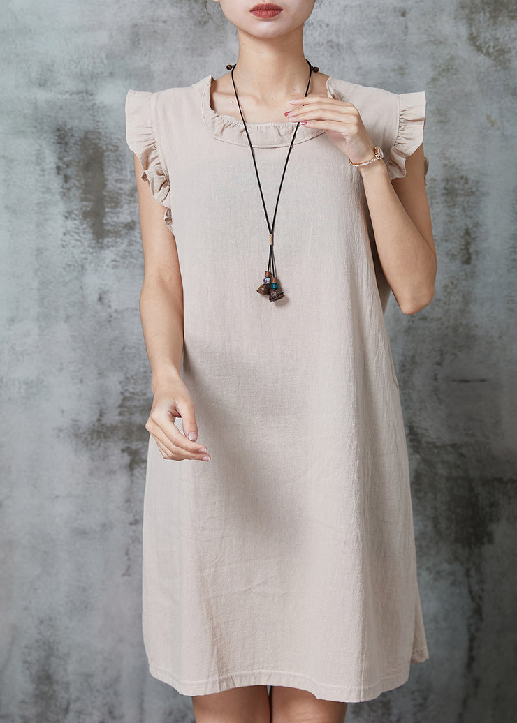 Bohemian Apricot Tie Waist Cotton Mini Dress Summer