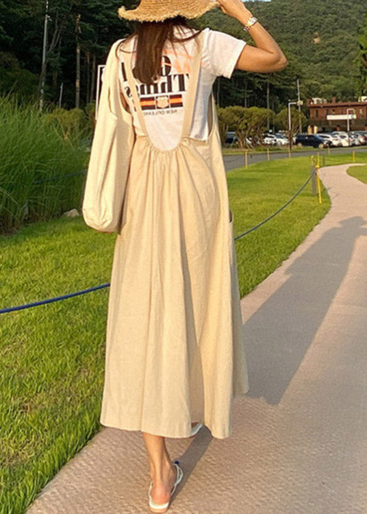 Bohemian Apricot U Neck Slim Maxi Dress Summer