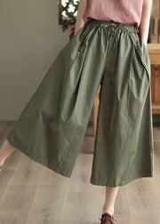 Bohemian Army Green Pockets Patchwork Cotton Crop Pants Summer