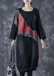 Bohemian Black Asymmetrical Patchwork Denim Holiday Dress Fall