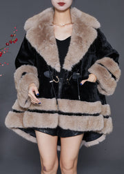 Bohemian Black Fur Collar Oversized Fuzzy Fur Fluffy Coat Winter