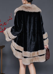 Bohemian Black Fur Collar Oversized Fuzzy Fur Fluffy Coat Winter