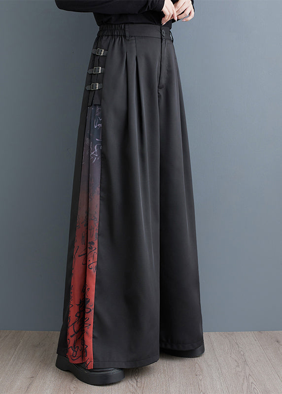 Bohemian Black Oversized Patchwork Cotton Wide Leg Pants Fall