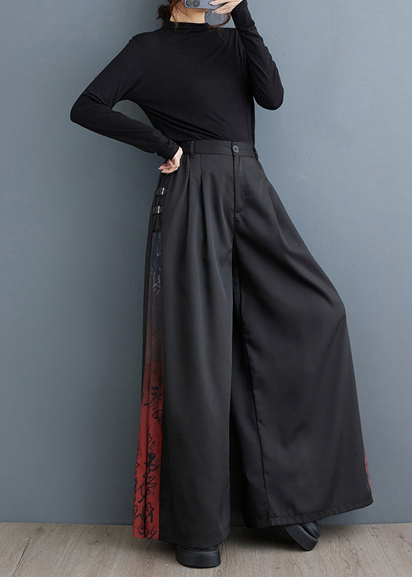 Bohemian Black Oversized Patchwork Cotton Wide Leg Pants Fall