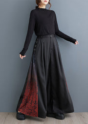 Bohemian Black Oversized Patchwork Cotton Wide Leg Pants Fall