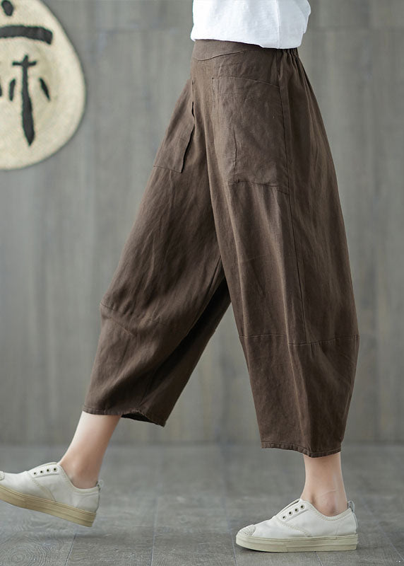 Bohemian Black Oversized Patchwork Pockets Linen Harem Pants Summer