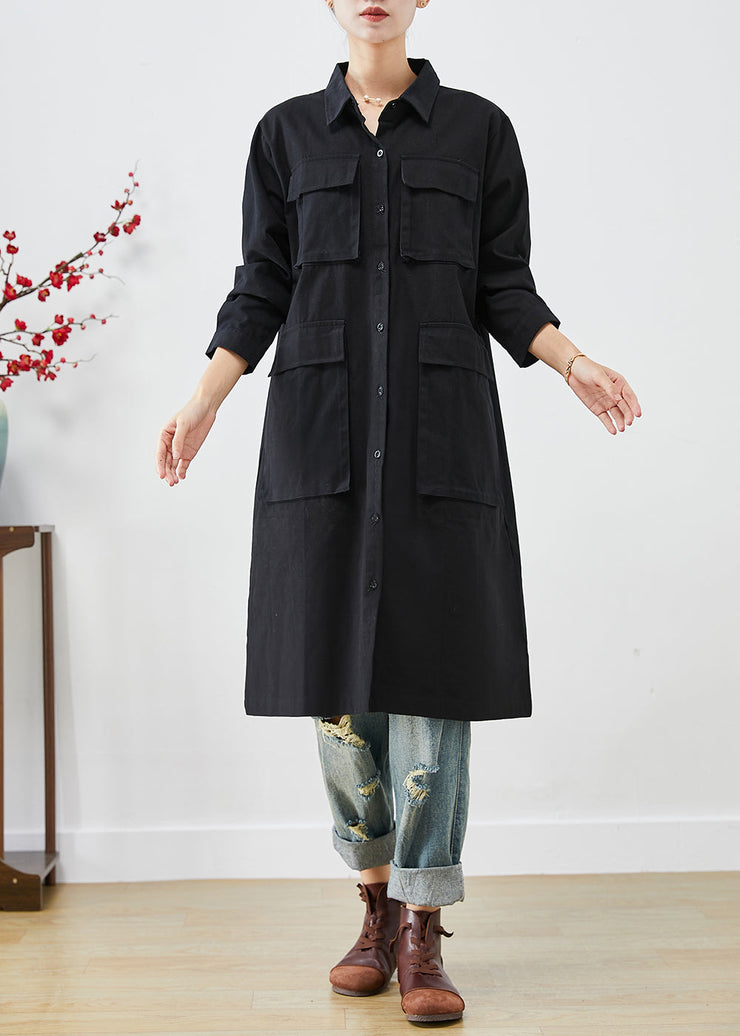 Bohemian Black Oversized Pockets Cotton Trench Fall