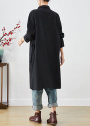 Bohemian Black Oversized Pockets Cotton Trench Fall