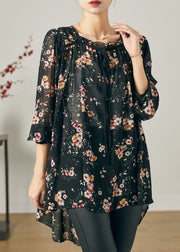 Bohemian Black Oversized Print Chiffon Shirt Summer