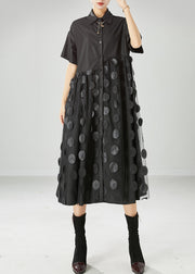 Bohemian Black Peter Pan Collar Tulle Patchwork Cotton Maxi Dresses Summer