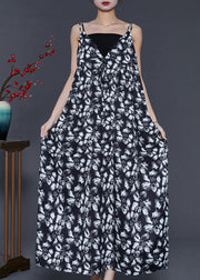 Bohemian Black Print Exra Large Hem Chiffon Sundress Summer