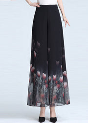 Bohemian Black Print Wide Leg Pants