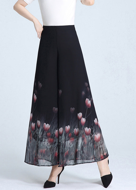 Bohemian Black Print Wide Leg Pants