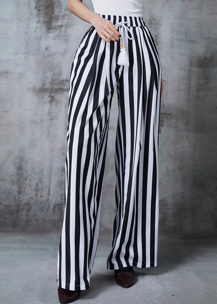 Bohemian Black Tasseled Striped Cotton Straight Pants Summer