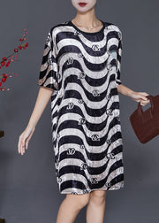 Bohemian Black White Wave Striped Silk Velour Dress Summer