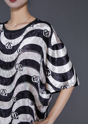 Bohemian Black White Wave Striped Silk Velour Dress Summer