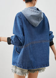 Bohemian Blue Hooded Patchwork Denim Jackets Spring