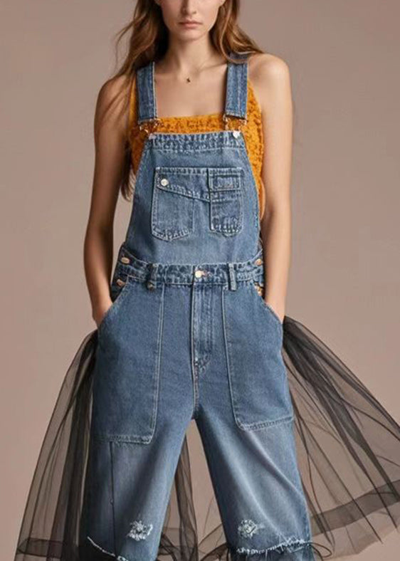 Bohemian Blue Oversized Patchwork Tulle Denim Jumpsuit Summer