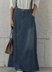 Bohemian Blue Pockets Patchwork Denim Maxi Skirts Spring