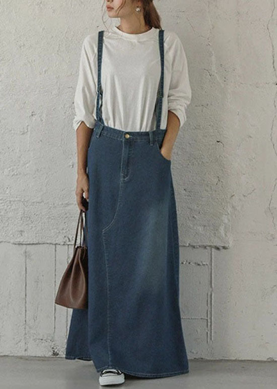 Bohemian Blue Pockets Patchwork Denim Maxi Skirts Spring