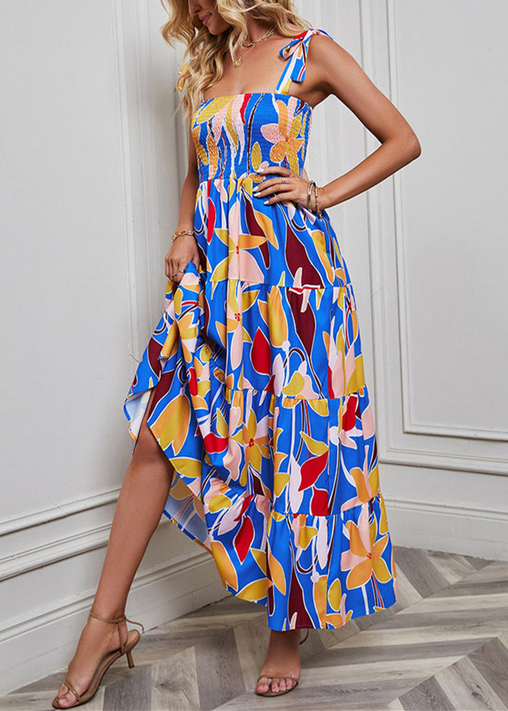 Bohemian Blue Print High Waist Cotton Dresses Summer