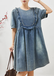 Bohemian Blue Ruffled Nail Bead Denim Dresses Summer