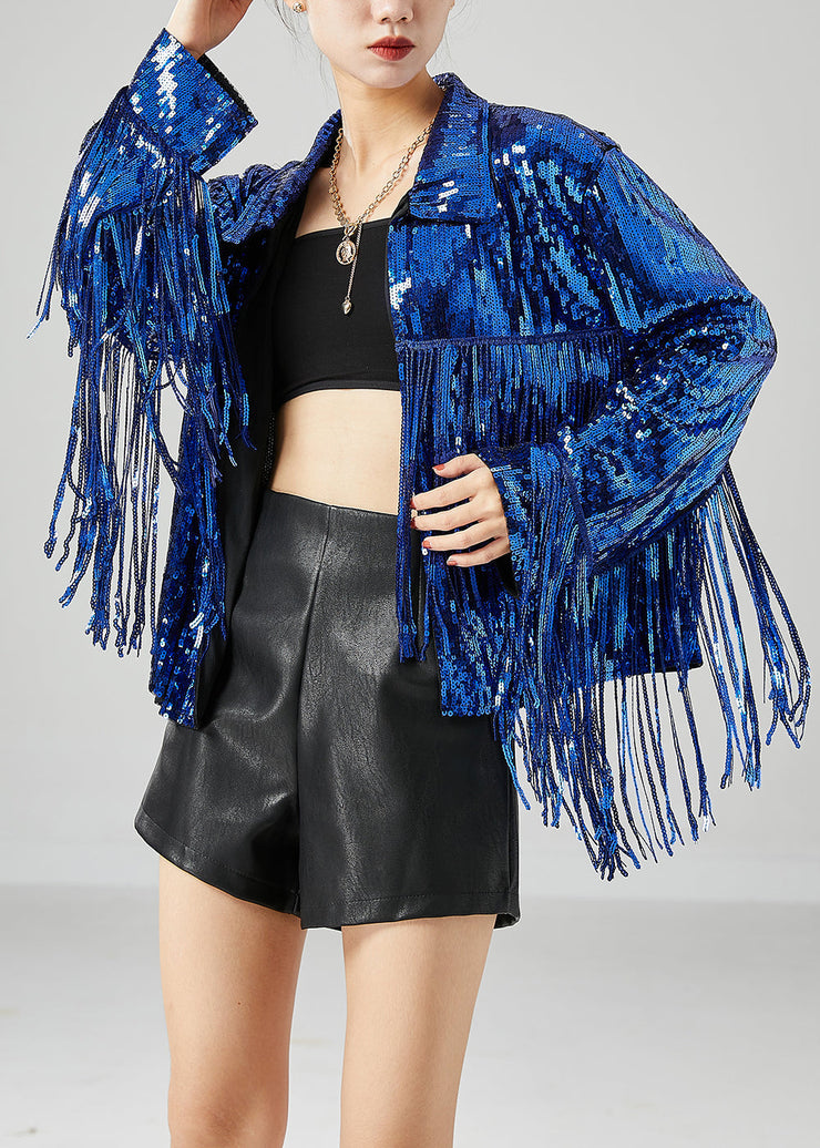 Bohemian Blue Sequins Patchwork Tassel Coats Summer