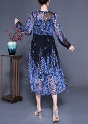 Bohemian Blue V Neck Ruffled Print Chiffon Holiday Dresses Two Piece Set Summer