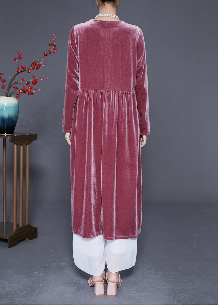 Bohemian Brick Red V Neck Patchwork Silk Velour Maxi Dresses Spring