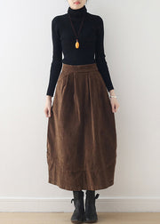 Bohemian Brown Oversized Patchwork Pockets Corduroy Skirt Spring