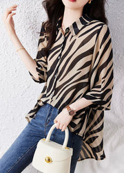 Bohemian Brown Oversized Striped Chiffon Shirt Top Summer