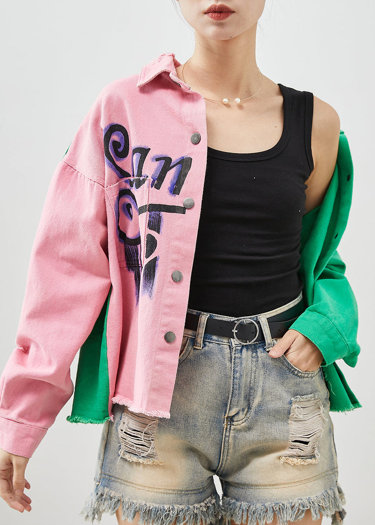 Bohemian Colorblock Asymmetrical Patchwork Denim Jacket Spring