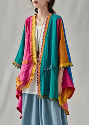 Bohemian Colorblock Ruffled Patchwork Cotton Cardigan Summer