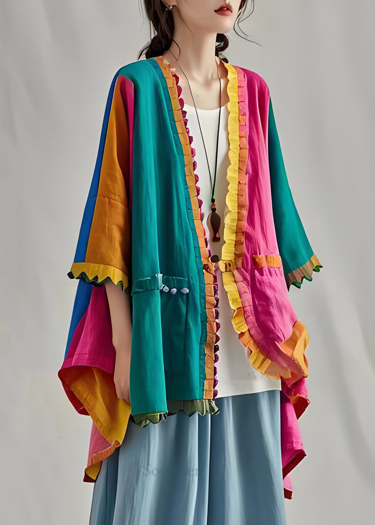 Bohemian Colorblock Ruffled Patchwork Cotton Cardigan Summer